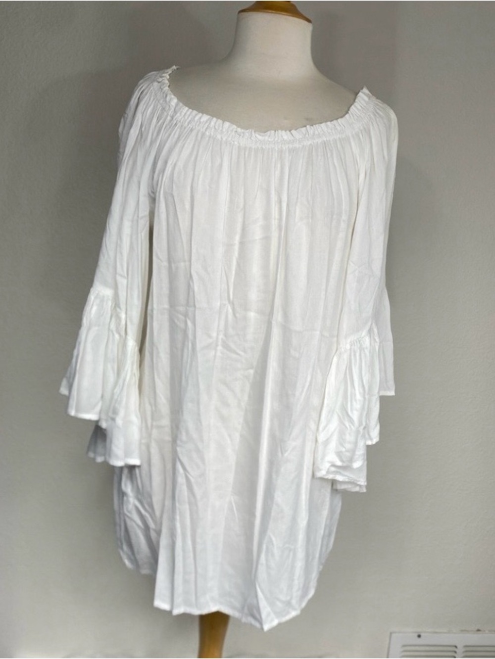 Elan Womens White Flute Sleeve Lightweight Tunic O/S Coastal Boho Tropical Girly